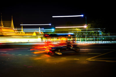 Light trails on road at night