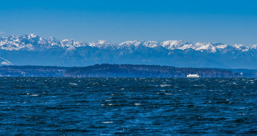 Scenic view of sea against clear blue sky