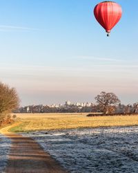 Hot air balloon against clear sky