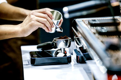 Close-up barista preparation