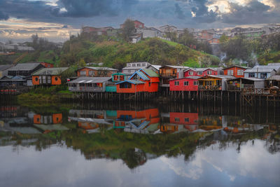 Reflection of buildings in lake