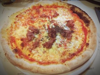 Close-up of pizza on table