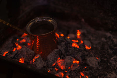 Close-up of bonfire at night