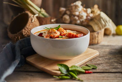 Close-up of food served on table