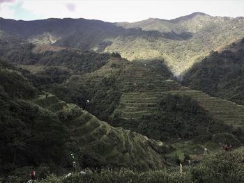 High angle view of land against sky