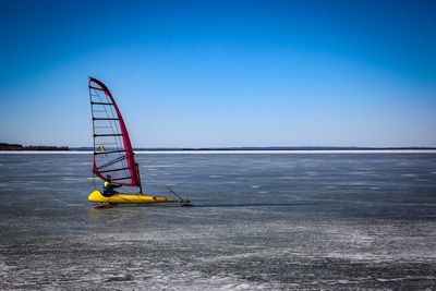 Scenic view of sea against clear blue sky