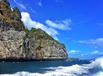 Scenic view of sea against cloudy sky