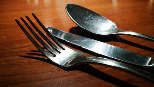 High angle view of spoon on table