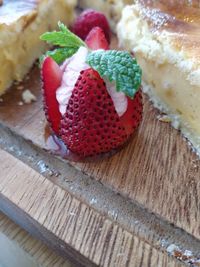 Close-up of strawberry cake on table