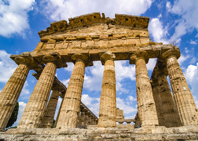 Front view of historical building against clear blue sky  ,  greek temple of ceres found at paestum