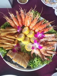 High angle view of salad in plate on table