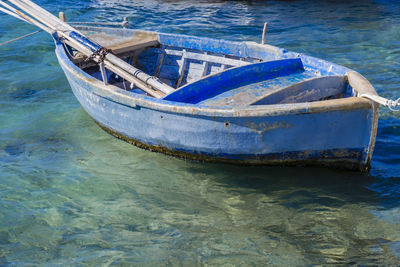 Boat moored on sea