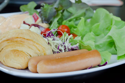 Close-up of chopped vegetables in plate