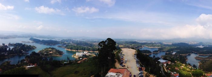 Panoramic view of town against sky