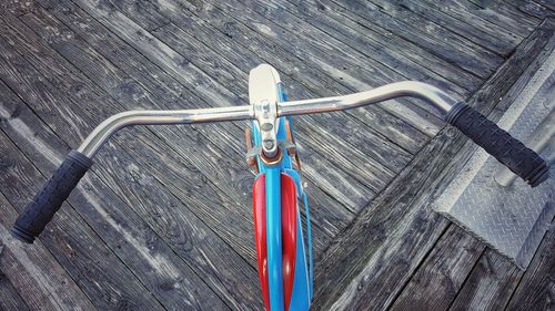 High angle view of bicycle wheel