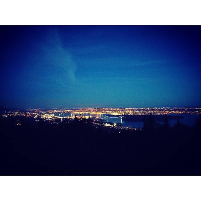 transfer print, auto post production filter, illuminated, architecture, built structure, night, sky, city, water, cityscape, building exterior, copy space, blue, river, bridge - man made structure, dusk, connection, bridge, sea, outdoors