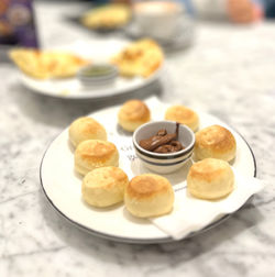 Close-up of dessert in plate on table