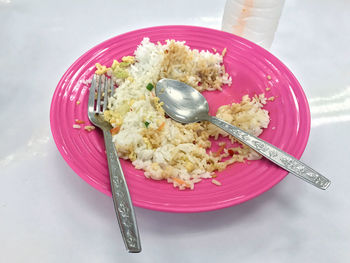 High angle view of breakfast served in plate