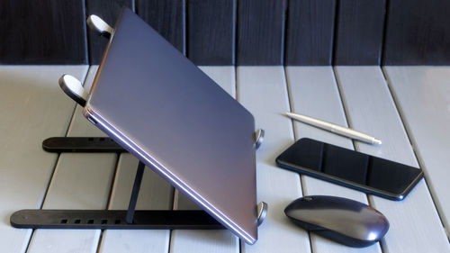 High angle view of laptop on table