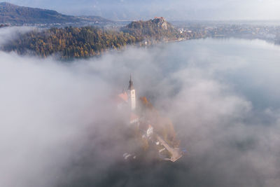 Aerial view of mountains against sky