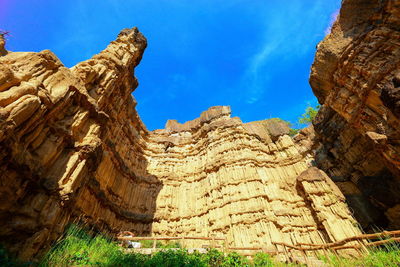 Low angle view of rock formation against sky