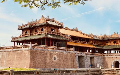 Low angle view of temple building against sky