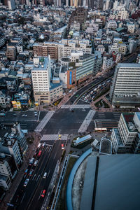 High angle view of street amidst buildings in city