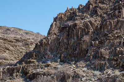 Low angle view of rock formation against clear sky