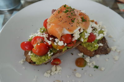 Close-up of breakfast served in plate