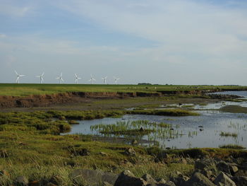 Scenic view of land against sky