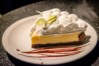 Close-up of cake in plate on table