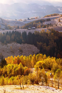 Scenic view of landscape against sky during autumn