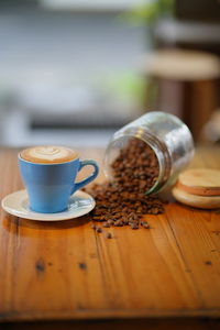 Close-up of coffee cup on table