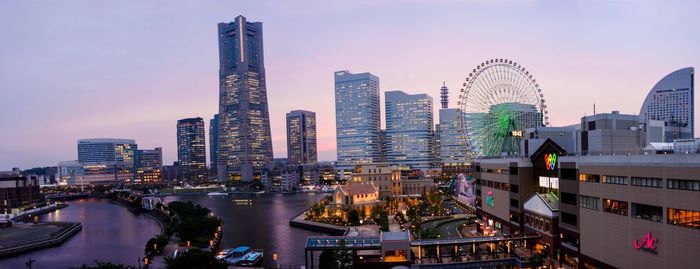 City skyline with river in background