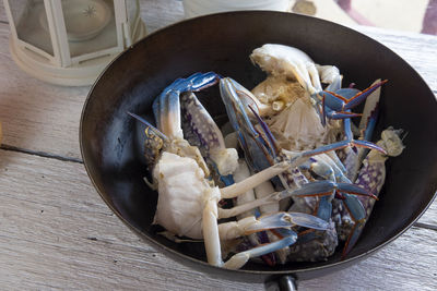 High angle view of food in plate on table