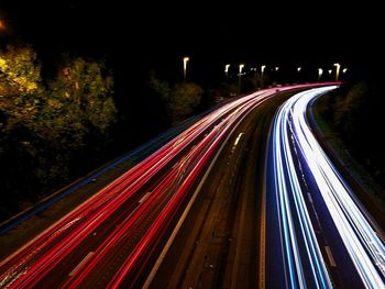 Light trails on road at night