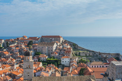 The beautiful view of the old city of dubrovnik and the adriatic sea from the top of the city wall