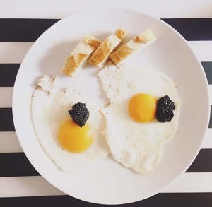 High angle view of breakfast in plate on table