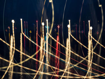 Close-up of illuminated cables at night