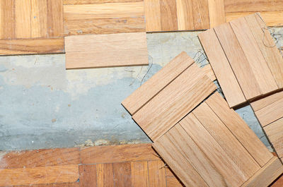 High angle view of wooden floor