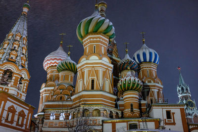 Low angle view of st basil's cathedral at night in winter time