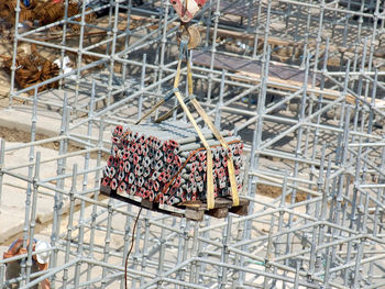 High angle view of food in container at construction site
