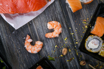 High angle view of fish on table