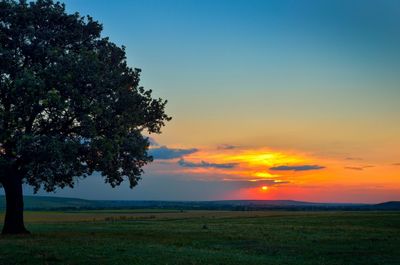 Scenic view of landscape against sky at sunset