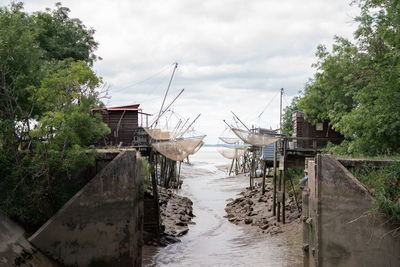 Bridge over river against sky