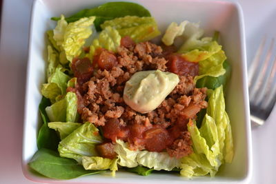 Close-up of meal served in plate