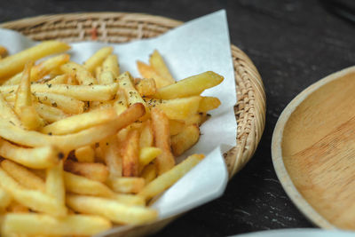 Close-up of food served on table