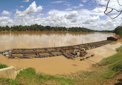 High angle view of pahang river against sky