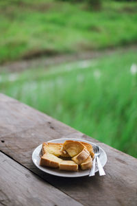 Close-up of breakfast on table