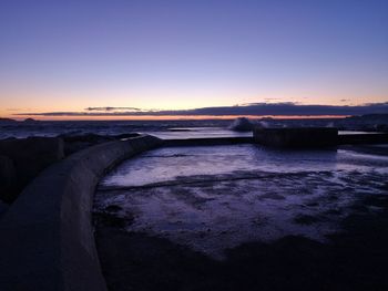 Scenic view of sea against clear sky during sunset